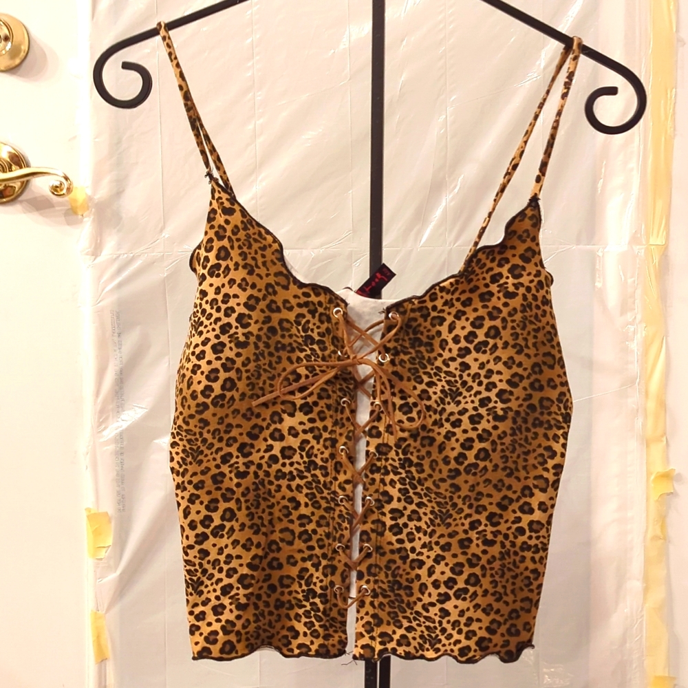 'Team USA' Leopard print top. Lace up design. Unworn.